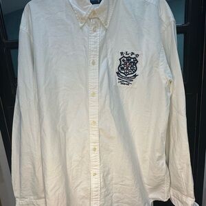 Ralph Lauren White Button-Down Shirt with Navy Crest